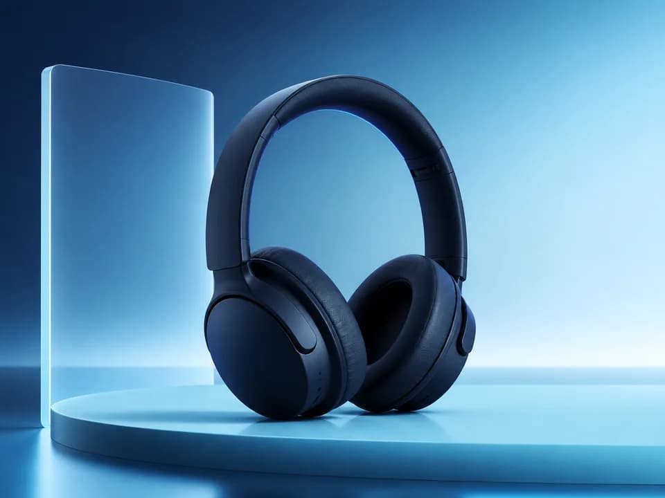 Blue wireless headphones campaign scene